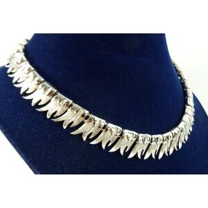 Coro Vintage Necklace Silvertone Choker Statement 15in Fringe Pattern